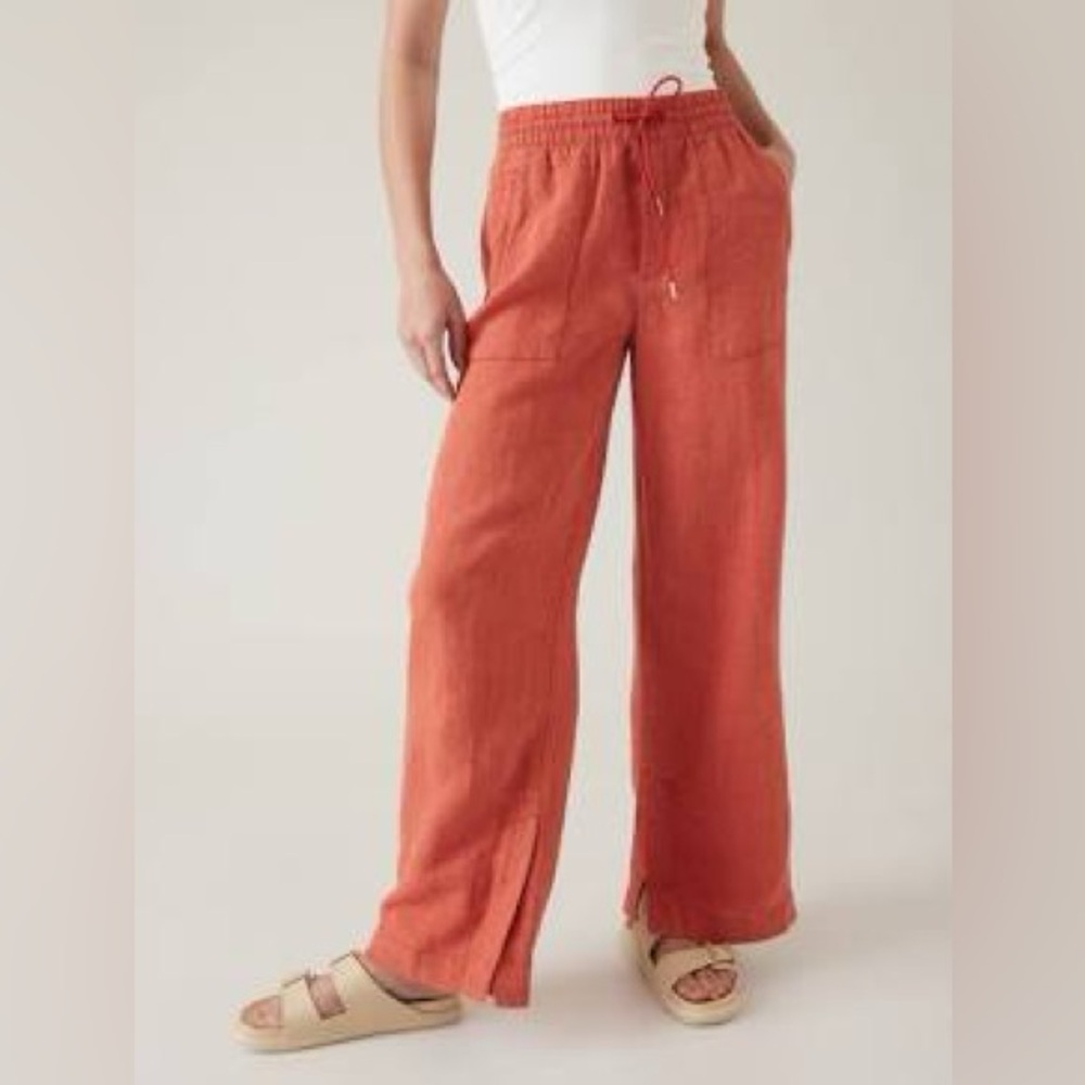Athleta Retreat Linen High Rise Orange Wide Leg Pant